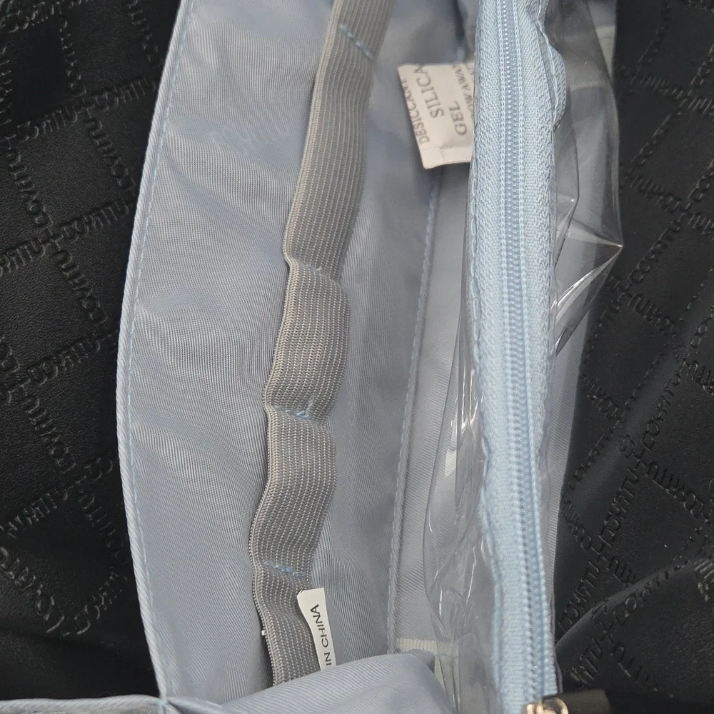 Black Checkered Toiletry Bag With Multiple Compartments